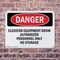 Signmission Elevator Equipment Room Authorized Personnel Danger Sign, Plastic, 14in W x 10in L, 2PK OS-2PACK-DS-P-1014-L-2244 - alternate 2
